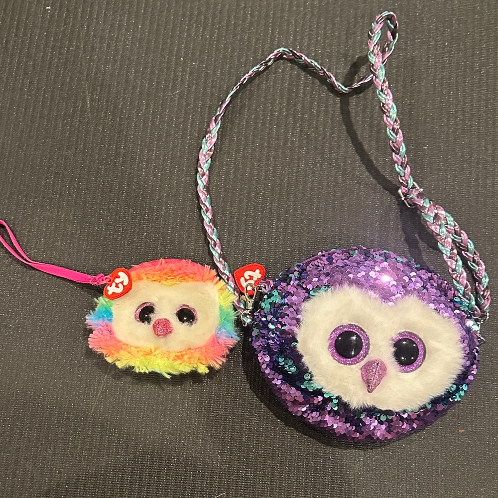 Ty Purple and Rainbow Owl Kids Bag Set